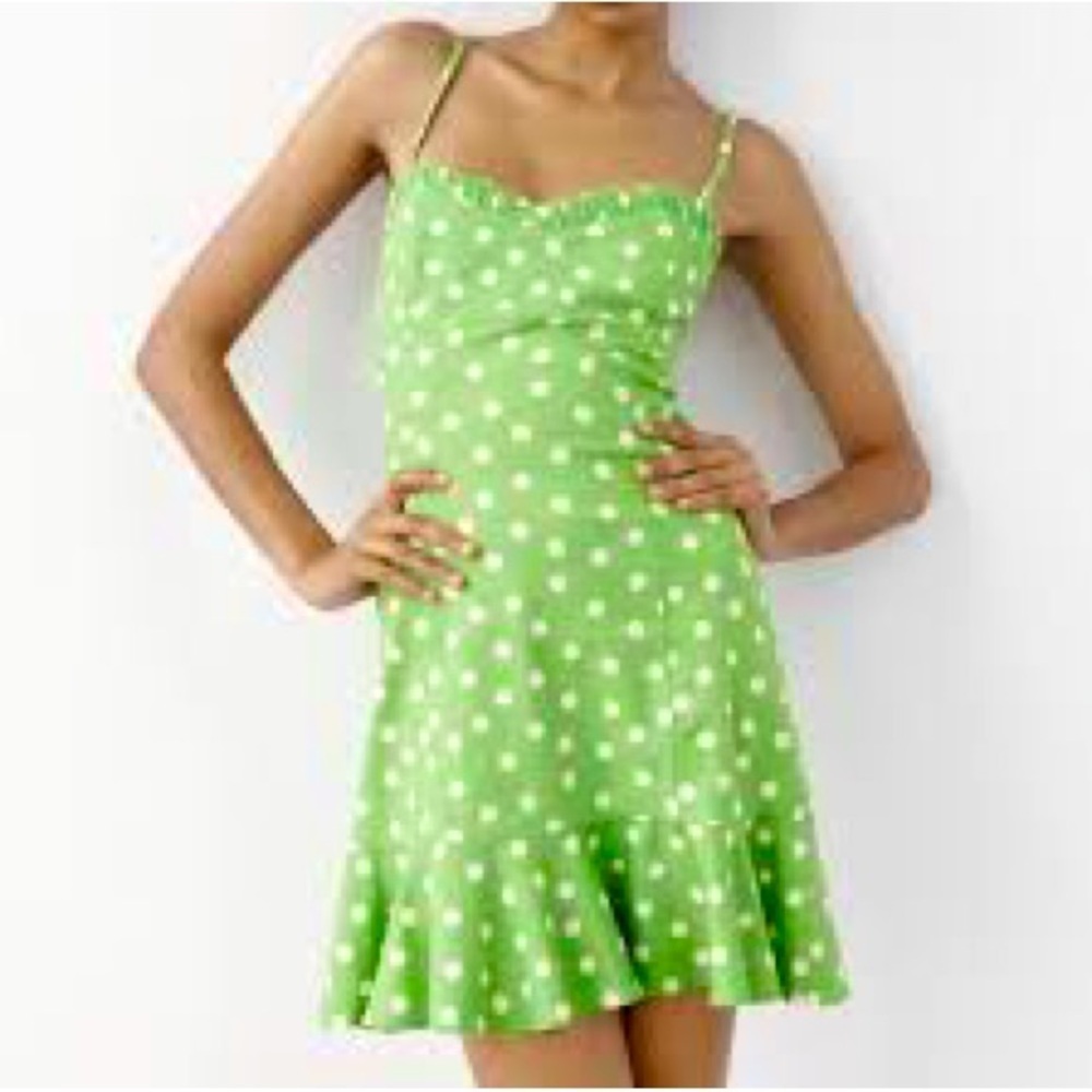 ZARA polka dot linen blend flounced hem dress blogger favorite size large NWT
